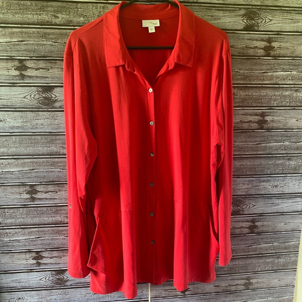 J. Jill Women's Long-Sleeved Button-Down Top Tunic Size XL Red‎ Pockets